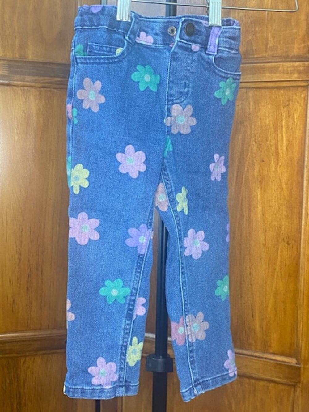 Garanimals Girls 3T Floral Print Denim Jeans Blue Multicolor Flowers Toddler